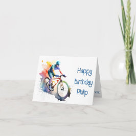 Navy, paarse en oranje fietser Verjaardag Kaart