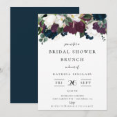 Navy Paarse Ivoor Herfst Bloemen Vrijgezellenfeest Kaart (Voorkant / Achterkant)