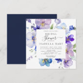 Navy Paarse Mauve Pansy Viola Floral Vrijgezellenf Kaart (Voorkant / Achterkant)