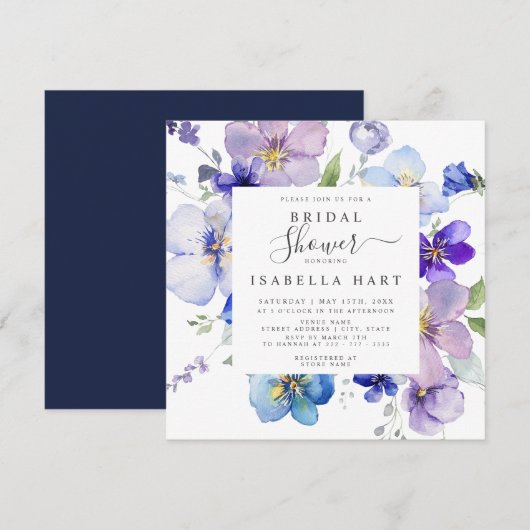 Navy Paarse Mauve Pansy Viola Floral Vrijgezellenf Kaart (Voorkant / Achterkant)