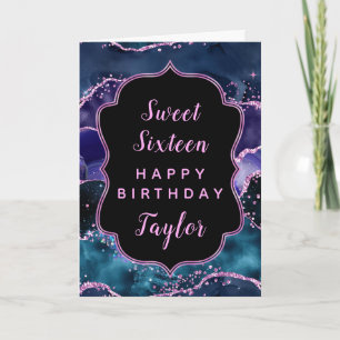 Navy Paarse Ocean Agaat Sweet 16 Happy Birthday Kaart