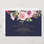 Navy paarse rozen Bloemen Huwelijksuitnodiging Kaart (Voorkant)