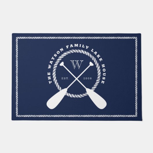 Navy Paddle Monogram Rope Lijst Lake House Welkom Deurmat (Voorkant)