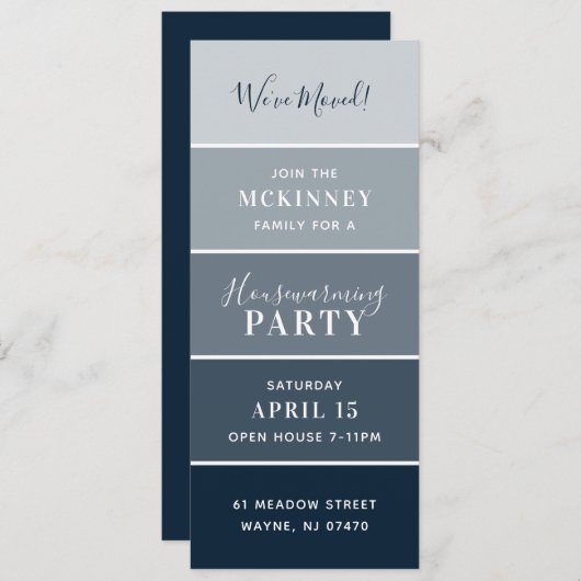 Navy Paint Swatch Kaart Housewarming Party Invite (Voorkant / Achterkant)