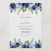 Navy Painterly Blossom Wedding Kaart (Voorkant)