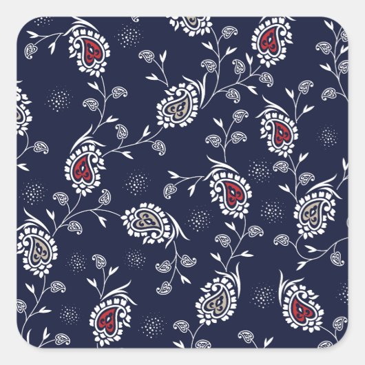 Navy Paisley: Elegant patroonontwerp. Vierkante Sticker (Voorkant)