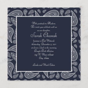 Navy Paisley Invitation Kaart