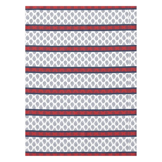 Navy Paisley Over Patriotic Stripes Tafelkleed (Voorkant)