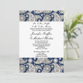 Navy Paisley Wedding Invitations Kaart (Staand voorkant)