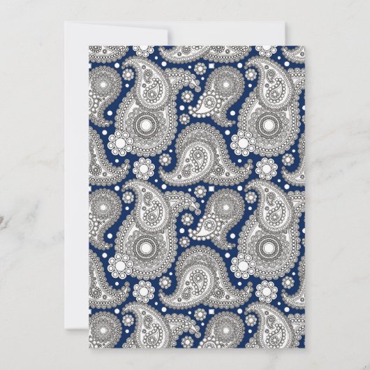 Navy Paisley Wedding Invitations Kaart (Achterkant)