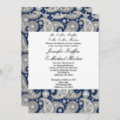 Navy Paisley Wedding Invitations Kaart (Voorkant / Achterkant)