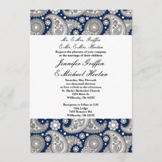 Navy Paisley Wedding Invitations Kaart