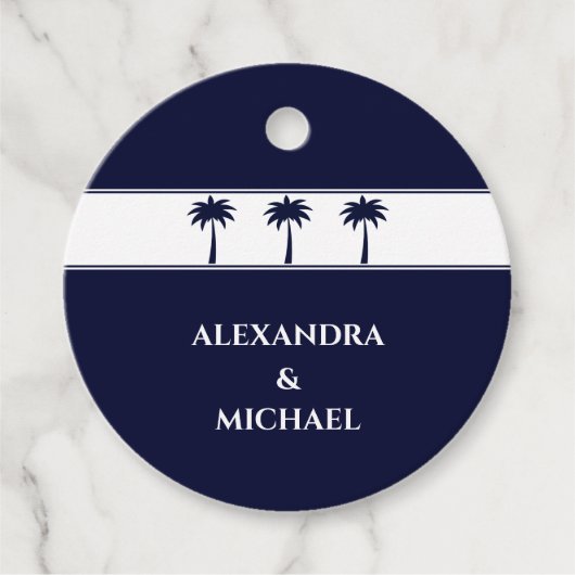 Navy Palm Tree Coastal Wedding Bedankt Bedankjes Labels (Voorkant)