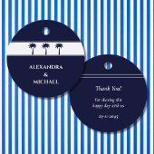 Navy Palm Tree Coastal Wedding Bedankt Bedankjes Labels