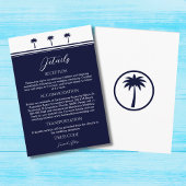 Navy Palm Tree Coastal Wedding Details Informatiekaartje