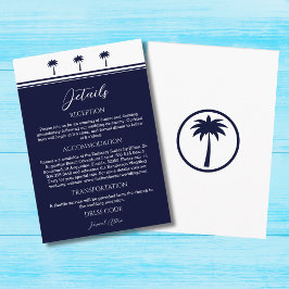Navy Palm Tree Coastal Wedding Details Informatiekaartje