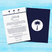 Navy Palm Tree Coastal Wedding Details Informatiekaartje