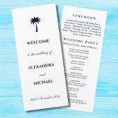 Navy Palm Tree Minimalistische Kustbruiloft Programmakaart