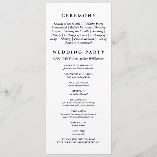 Navy Palm Tree Minimalistische Kustbruiloft Programmakaart (Achterkant)