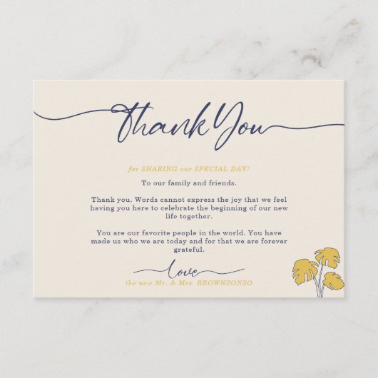 Navy Palm Tropical Boho Botanical bedankt Informatiekaartje (Voorkant)