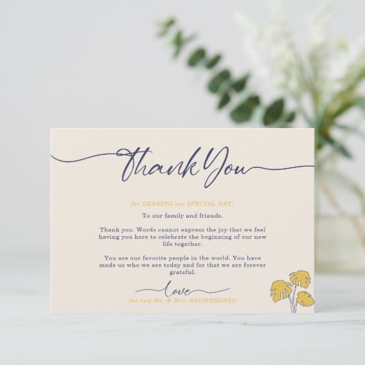 Navy Palm Tropical Boho Botanical bedankt Informatiekaartje (Staand voorkant)