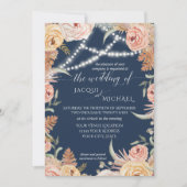 Navy Pampas Grass Blush Pink Floral Twinkle Lights Kaart (Voorkant)