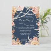Navy Pampas Grass Blush Pink Floral Twinkle Lights Kaart (Staand voorkant)