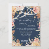 Navy Pampas Grass Blush Roze Bloemen Edison Lights Kaart (Voorkant)