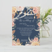 Navy Pampas Grass Blush Roze Bloemen Edison Lights Kaart (Staand voorkant)