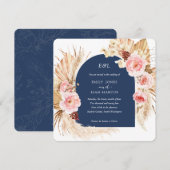 Navy Pampas Grass Modern Boho Floral Square Kaart (Voorkant / Achterkant)
