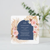 Navy Pampas Grass Modern Boho Floral Square Kaart (Staand voorkant)