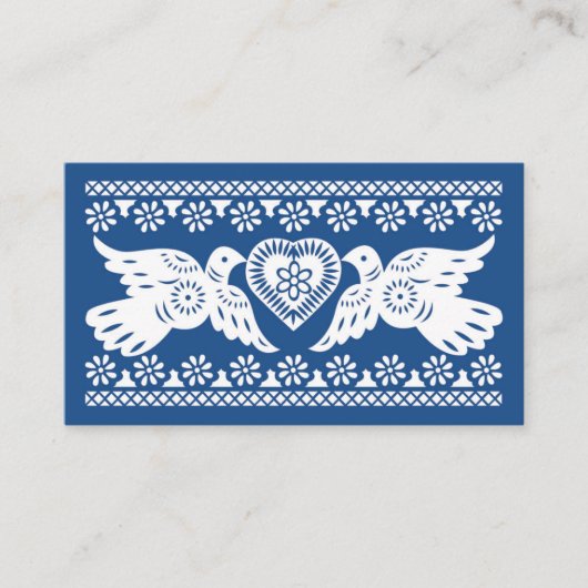 Navy Papel Picado Lovebirds Place kaart Plaatskaartje (Voorkant)