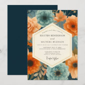 Navy Paprika Luxe Bruiloft Kaart (Voorkant / Achterkant)