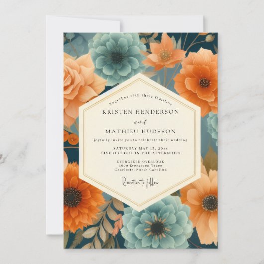 Navy Paprika Opulent Wedding Kaart (Voorkant)