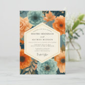 Navy Paprika Opulent Wedding Kaart (Staand voorkant)