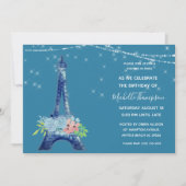 Navy Paris Eiffel Tower Glitter Floral Birthday Kaart (Voorkant)