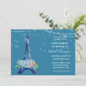 Navy Paris Eiffel Tower Glitter Floral Birthday Kaart (Staand voorkant)