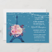 Navy Paris Eiffel Tower Glitter Floral Birthday Kaart (Voorkant)