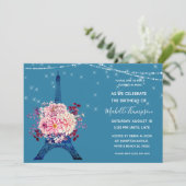 Navy Paris Eiffel Tower Glitter Floral Birthday Kaart (Staand voorkant)