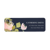 NAVY PASTEL BLUSH ROOS WATERVERF FLORAL ADRES ETIKET (Voorkant)