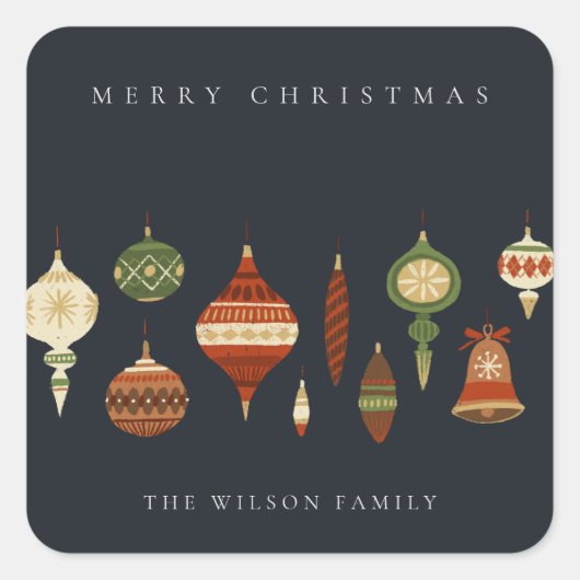 NAVY PASTEL RED GREEN STAR CHIRSTMAS ORNAMENS VIERKANTE STICKER (Voorkant)