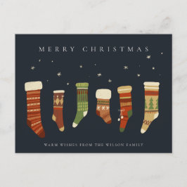 NAVY PASTEL RED GREEN STAR CHIRSTMAS STOCKINGS FEESTDAGENKAART