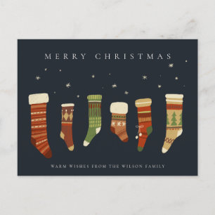 NAVY PASTEL RED GREEN STAR CHIRSTMAS STOCKINGS FEESTDAGENKAART