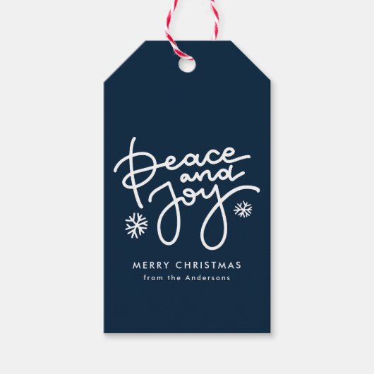 Navy Peace and Joy Holiday Cadeaulabel (Voorkant)