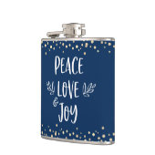 Navy Peace Love Joy Moderne Typografie Gouden Stip Heupfles (Links)