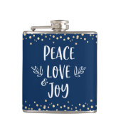 Navy Peace Love Joy Moderne Typografie Gouden Stip Heupfles (Voorkant)
