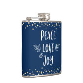 Navy Peace Love Joy Moderne Typografie Gouden Stip Heupfles (Rechts)