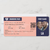 Navy & Peach Boarding Pass Wedding Kaart (Voorkant)