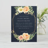 NAVY PEACH DESERT SUCCULENT CACTI FOLIAGE WEDDING KAART (Staand voorkant)