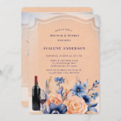 Navy Peach Geschilderd Bloemen Brunch & Bubbly Kaart (Voorkant / Achterkant)